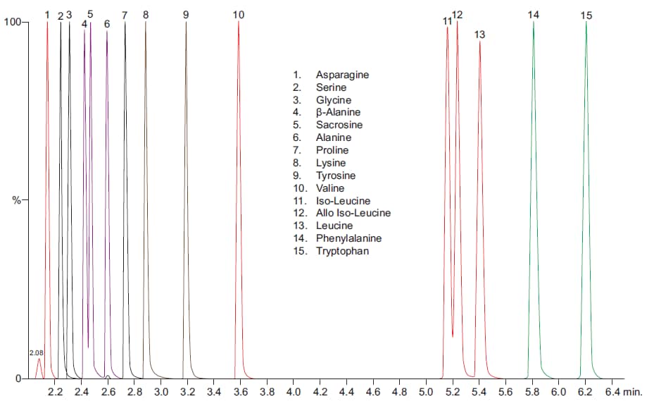 Representative chromatogram of fast and baseline separation of amino acids of interest